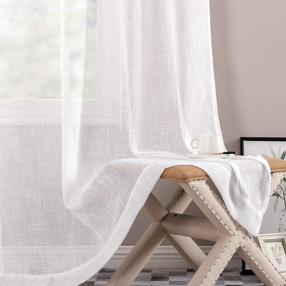 White Weave Sheer Curtains, 2 Panels @ 52"W x 108"L, Rod Pocket or Back Tab - Picture 3 of 9